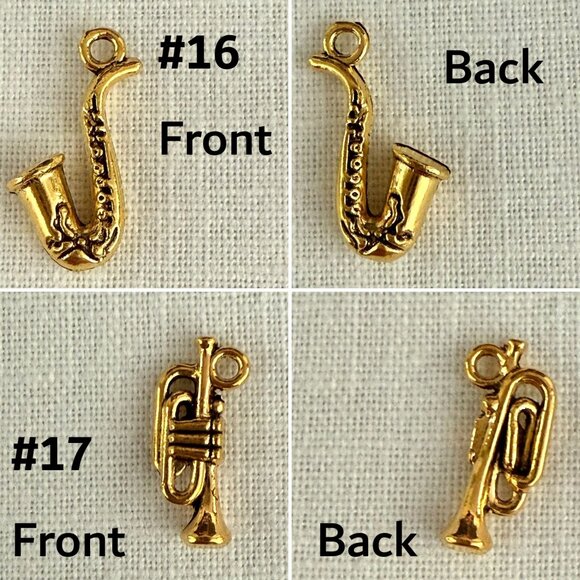 Gold Tone Music Charms Collection Set of 7 Miniature Melodies Metal Instruments - Picture 4 of 9